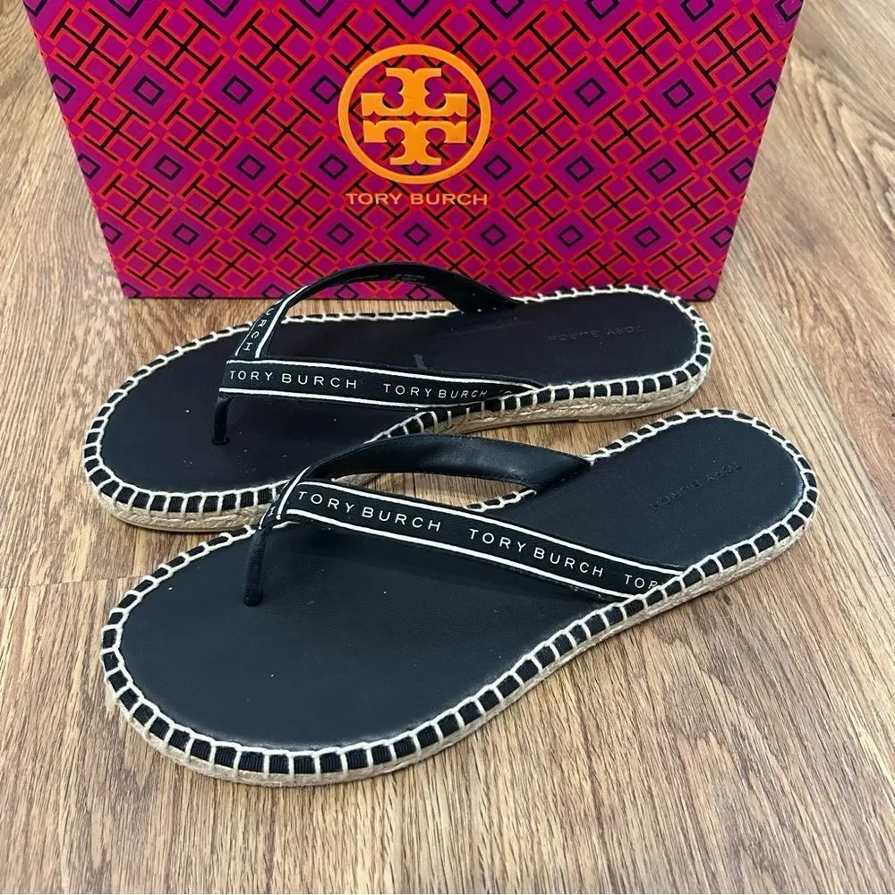 TORY BURCH TB Tory ribbon thong espadrille sandals shoes women’s 8.5 new